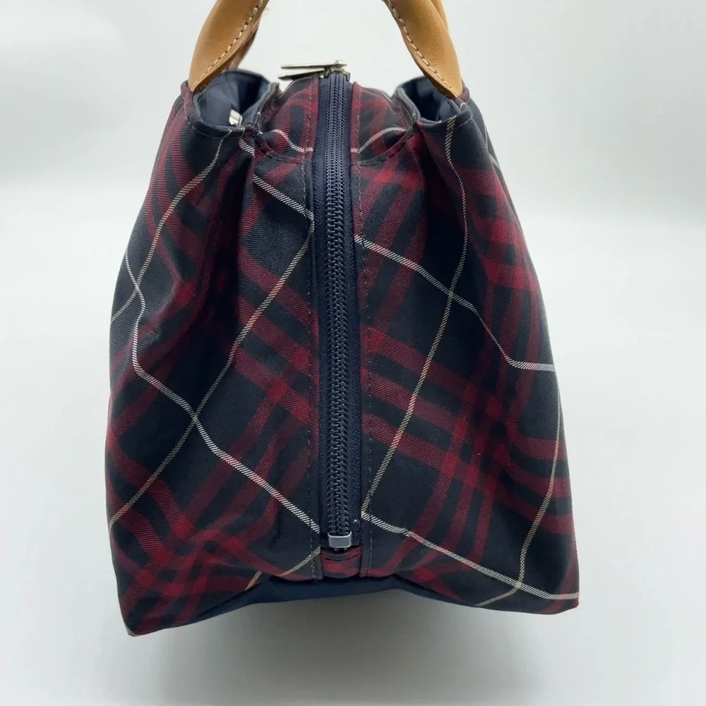 Auth Burberry Nova Check Blue Label Canvas Leather Black Red Handbag